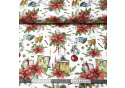 Vianočný vzor bavlnenej látky Lampa a Poháre na Bielom, metráž 160 cm