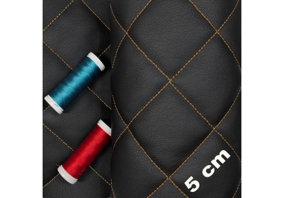 Ekokůže 5x5 barva Černá prošívaná Pomerančovými nitěmi 1,45 m x 0,7 m