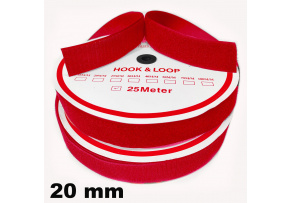 Pásik so suchým zipsom, set háčika a slučky, farba Červená 20 mm, balenie 25 m