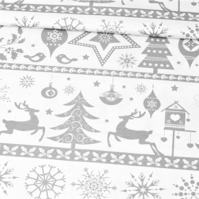 Škandinávsky vianočný vzor bavlnenej látky vzor 1440 na šedom, metráž 160 cm