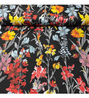 Bavlnená látka vzor Pole na čiernom podklade, metráž 160 cm