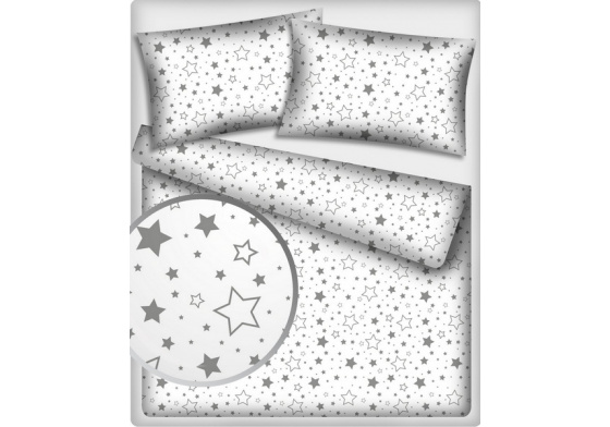 Dětská dekorační bavlněná látka vzor hvězdy šedé na bílém