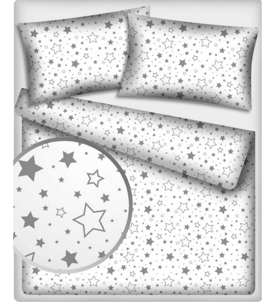 Dětská dekorační bavlněná látka vzor hvězdy šedé na bílém