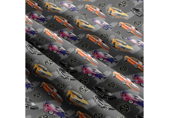 Bavlnená látka vzor auto 173, grafitový podklad, metráž 160 cm 