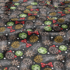 Vánoční látka, metráž 160 cm, vzor 22 barva grafitová 