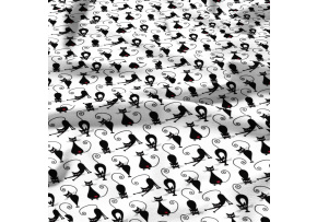  Bavlnená látka vzor mačka kleopatra na bielom podklade, metráž 160 cm     