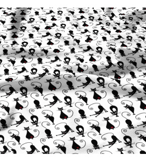  Bavlnená látka vzor mačka kleopatra na bielom podklade, metráž 160 cm     
