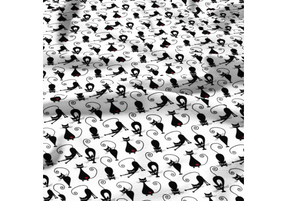  Bavlnená látka vzor mačka kleopatra na bielom podklade, metráž 160 cm     