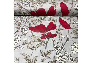 Bavlnené látky vzor Kvety na šedém