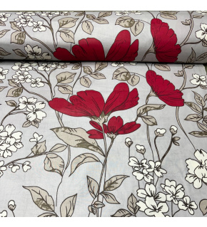 Bavlnené látky vzor Kvety na šedém