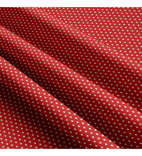 Bavlnená látka, vzor 3 mm biela bodka na červenom podklade, metráž 160 cm      