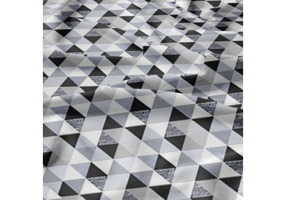 Bavlnená látka vzor trojuholníky šedé a čierne 9 cm, metráž 160 cm