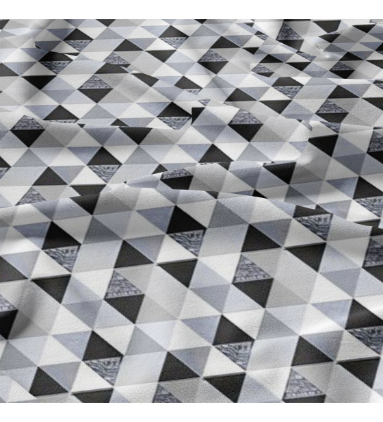 Bavlnená látka vzor trojuholníky šedé a čierne 9 cm, metráž 160 cm