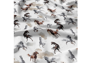Bavlnená látka, vzor Kone na bielom podklade, metráž 160 cm 