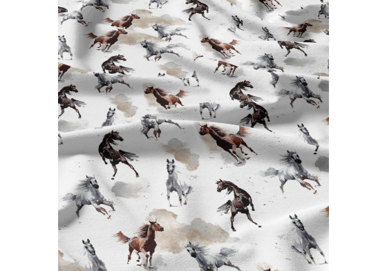 Bavlnená látka, vzor Kone na bielom podklade, metráž 160 cm 