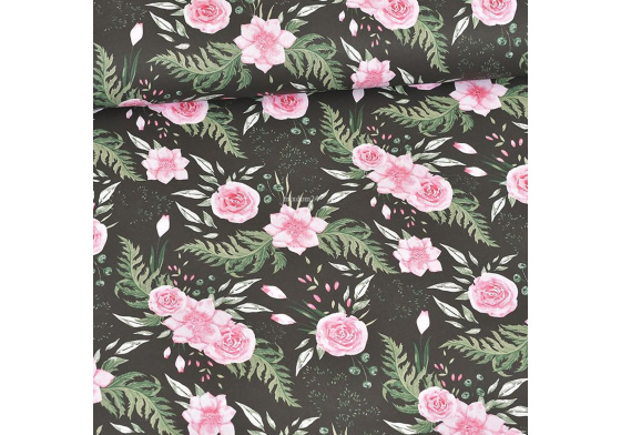 Dekorační dětská bavlněná látka vzor Zahrada na černém 