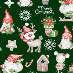 Vianočný vzor bavlnenej látky Rudolf na zelenom , metráž 160 cm  