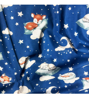 Bavlněné látky vzor Dobrý Spánok na modrém