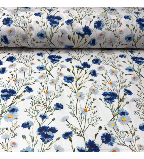 Bavlněné látky vzor Květiny na bílém