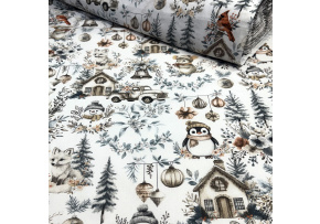 Vianočný bavlnenej látky vzor Vianoce na Bielom, metráž 160 cm Vianočný bavlnenej látky vzor Vianoce na Bielom, metráž 160 cm