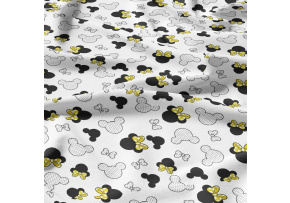 Bavlnená látka vzor miky a žlté kokardy na bielom podklade, metráž 160 cm Bavlnená látka vzor miky a žlté kokardy na bielom podklade, metráž 160 cm