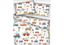 Dětská bavlněná látka metráž vzor Mašinky mix bílý podklad