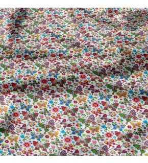  Bavlnená látka 566, vzor motýlikovia leto, farba biela, metráž 160 cm           