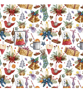 Vianočný bavlnenej látky vzor Vianoce na Bielom, metráž 160 cm