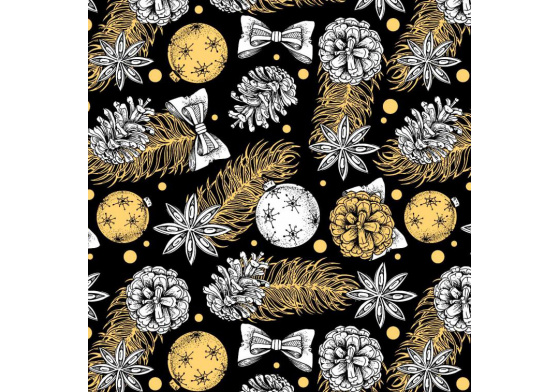 Vánoční látka, metráž 160 cm, vzor 39 barva černá