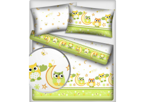 Bavlnená látka 402, detský vzor sova,  farba zelená, metráž 160 cm 