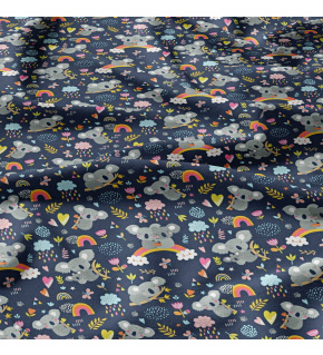  Bavlnená látka, vzor pandy na dúhach, granátový podklad, metráž 160 cm    