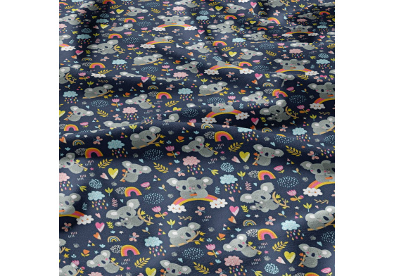  Bavlnená látka, vzor pandy na dúhach, granátový podklad, metráž 160 cm    