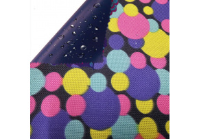 Nepremokavá látka Kodura, vzor farebné kruhy, farba modrá, metráž 150 cm