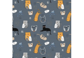 Bavlnená látka, vzor mačky milk na Grafitovom podklade, metráž 160 cm 