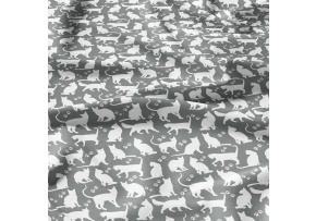 Bavlnená látka vzor biele mačky na šedom podklade, metráž 160 cm      