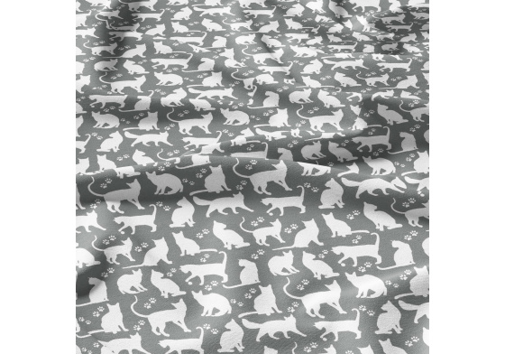Bavlněná látka, metráž. Kočky Bílé na Šedém 