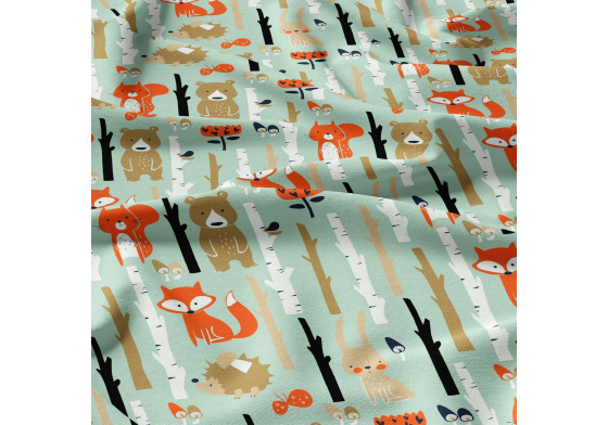  Bavlnená látka vzor zvieratká na mentolovom podklade, metráž 160 cm     