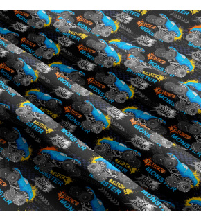 Bavlnená látka, vzor Monster na čiernem podklade, metráž 160 cm 