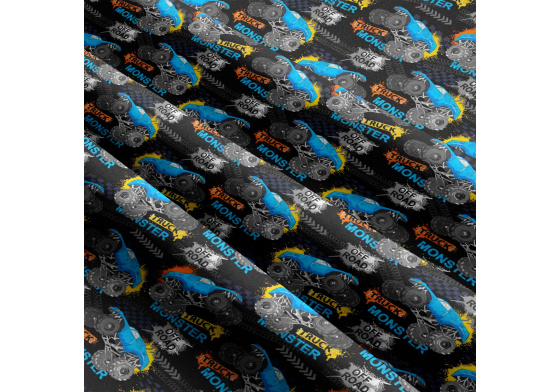 Bavlnená látka, vzor Monster na čiernem podklade, metráž 160 cm 