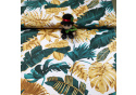 Bavlnená látka vzor kvetina Monstera Smaragdová, biely podklad, metráž 160 cm
