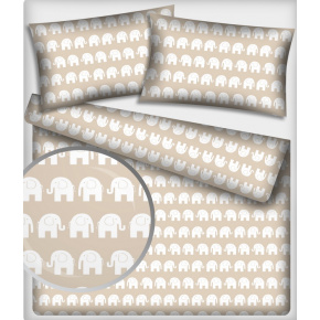 Bavlnená látka 201 vzor slony, farba béžová, metráž 160 cm   