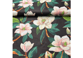 Bavlnená látka vzor Kvety na čiernom podklade, metráž