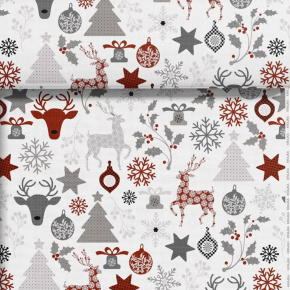 Vianočný vzor bavlnenej látky Mix na bielom, metráž 160 cm