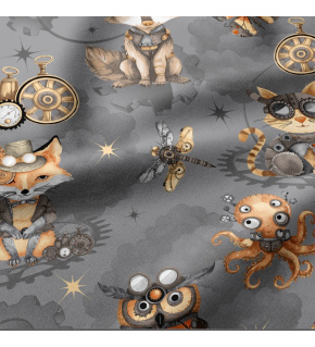Bavlnená látka, vzor Malé zvieratká, Grafitový podklad, metráž 160 cm 