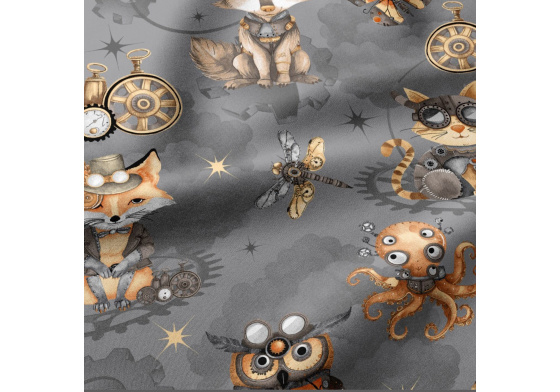 Bavlnená látka, vzor Malé zvieratká, Grafitový podklad, metráž 160 cm 