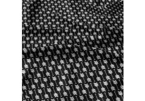 Bavlnená látka 462, vzor biele pierka, čierny podklad, metráž 160 cm  
