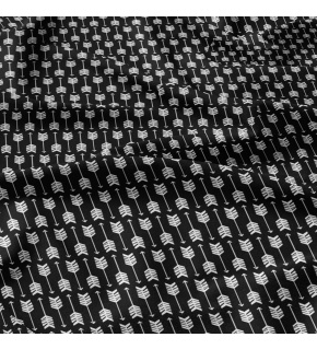 Bavlnená látka 462, vzor biele pierka, čierny podklad, metráž 160 cm  