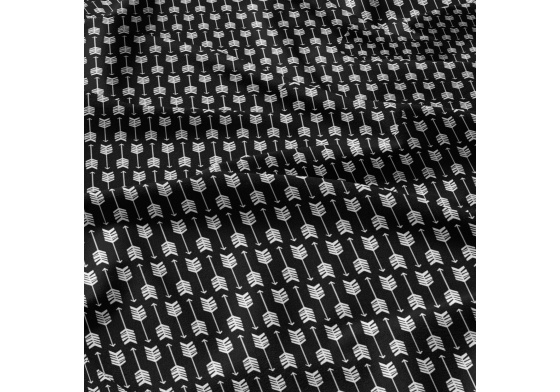 Bavlnená látka 462, vzor biele pierka, čierny podklad, metráž 160 cm  