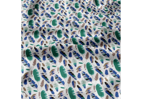 Bavlnená látka vzor mentolové pierka, metráž 160 cm 