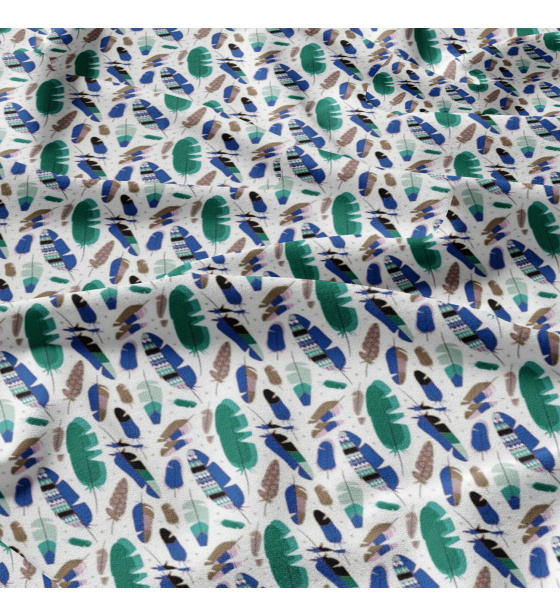 Bavlnená látka vzor mentolové pierka, metráž 160 cm 